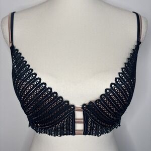 LIVY Lingerie 32D Blue Padded Bustier Fishnet Lace Bra French Luxury Intimates